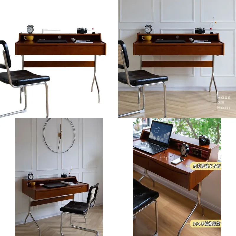 Desk Setup Study - Scrivania in Legno Massello Stile Retrò,