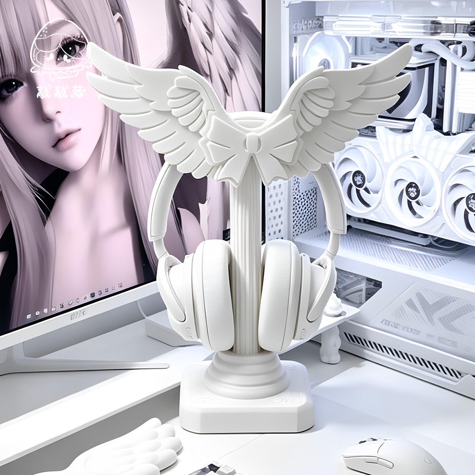 Desk Setup White - Porta Cuffie a Forma di Ali